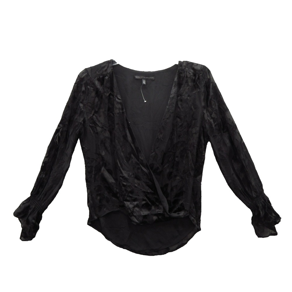 White House Black Market Womens Blouse Top 6 Black Floral Rayon Long Sleeve New